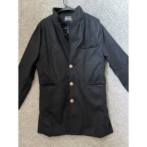 Flex Supply Men’s 3-Button Black Collared Overcoat Jacket Size Medium